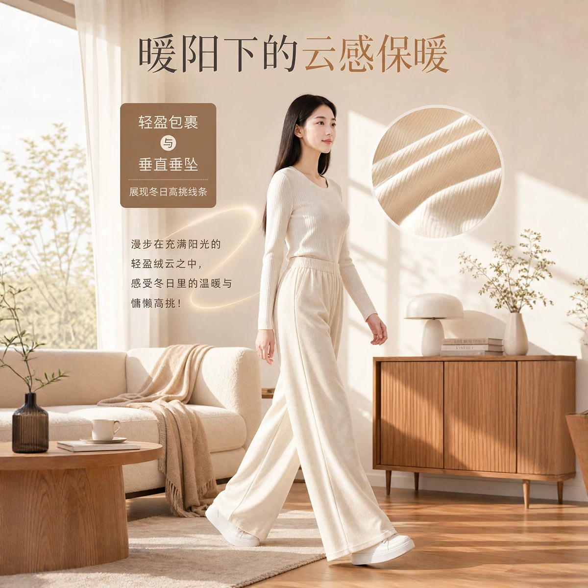 加绒裤子女秋冬垂感糯米绒阔腿裤女款灯芯绒休闲百搭保暖裤子批发详情图